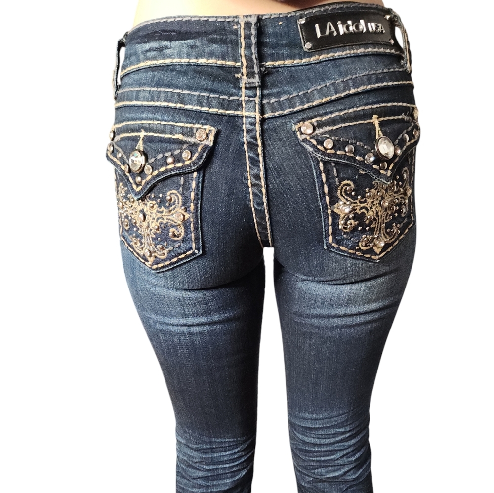 La Idol USA Embroidered and Rhinestone Jeans Size 3 Junioer